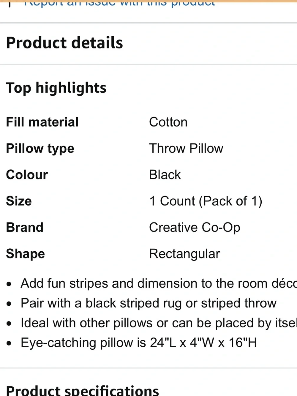 Creative Co-Op Black and Cream Striped Lumbar Throw Pillow with Fringe